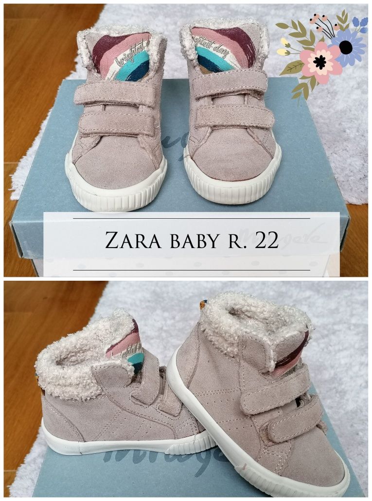 ZARA BABY ocieplane trzewiki, półbuty zamszowe r. 22, wiosna-jesień