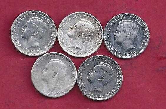 MOEDAS  DA Monarquia    Lote de 5  Moedas  D. Manuel II  1910  Prata