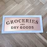 Znak/szyld/tabliczka/ ozdoba miedziana z napisem "Groceries and dry go
