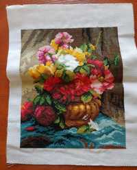 Obraz haftowany na płótnie - kwiaty