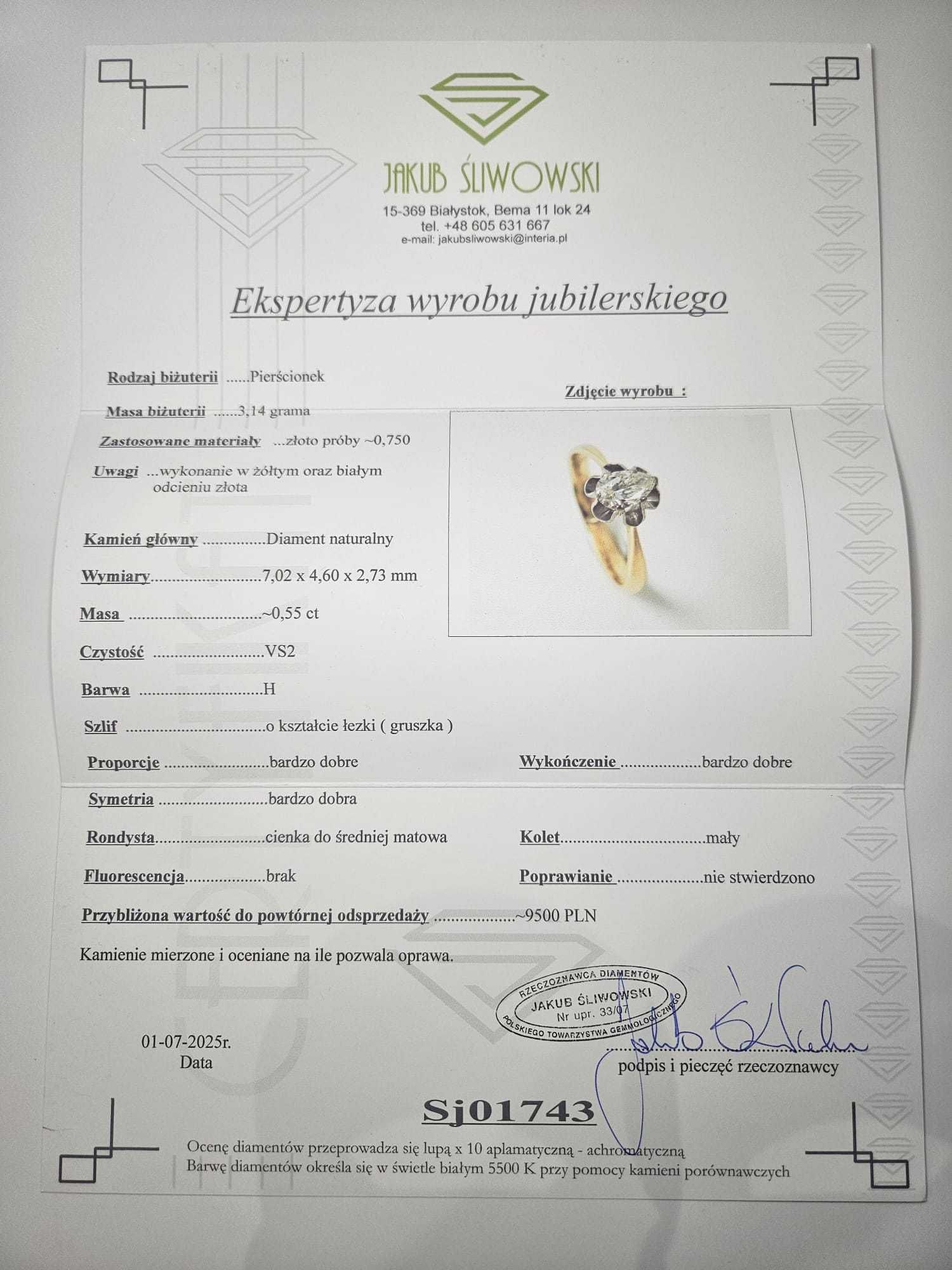 Złoty pierścionek z diamentem