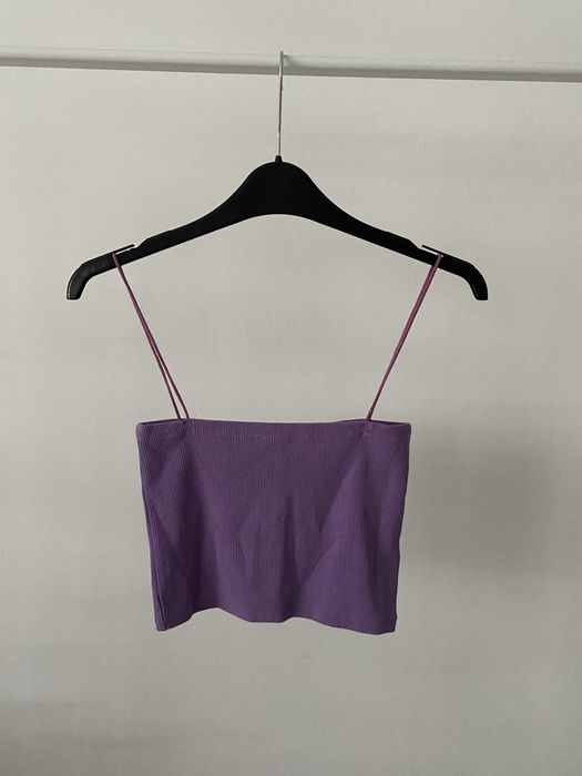 Bluzka crop top krótki prążkowany bandeau klasyczny na ramiączkach
