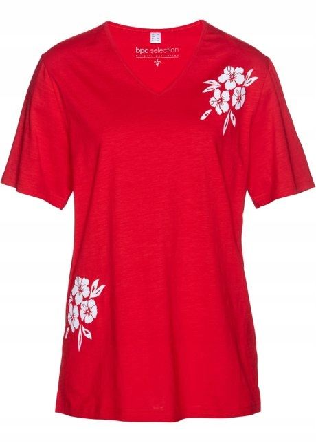 B.P.C t-shirt czerwony z nadrukiem dłuższy r.44/46