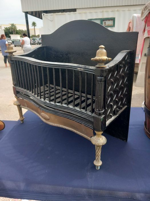 Grelha de lareira, ferro fundido, antiga Chicago Arts & Crafts