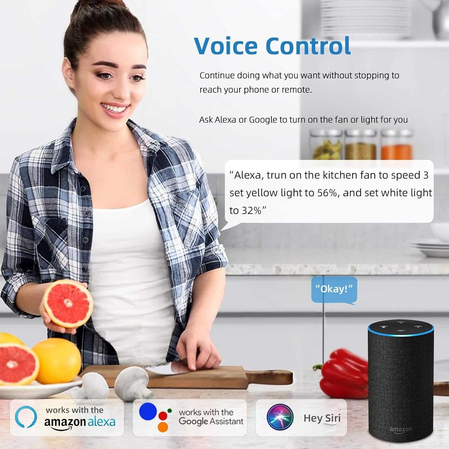 Wentylator sufitowy 36" LED Bluetooth z pilotem i Wi-Fi HOREVO