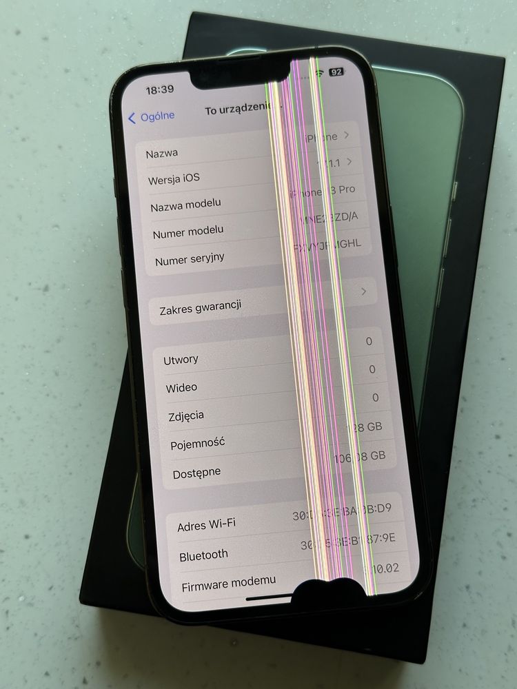 iPhone 13 Pro zielony 128gb uszkodzony ekran.