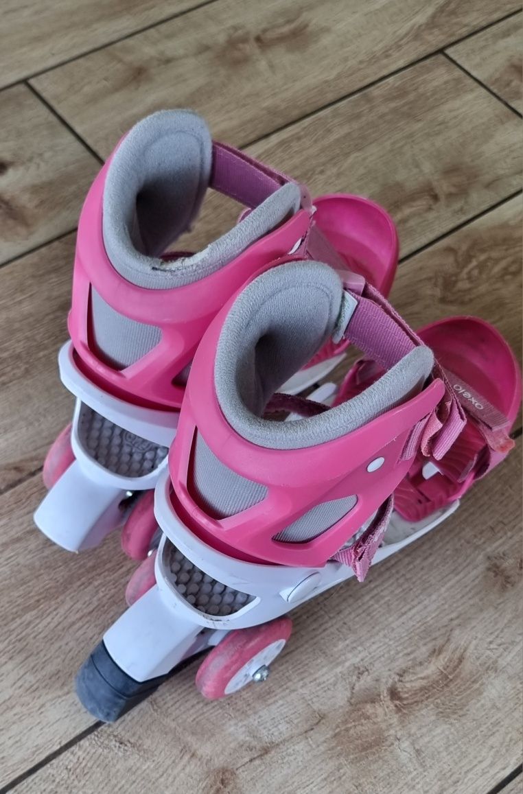 Wrotki Oxelo regulowane 28 29 30 Dziewczęce na buty Rolki różowe