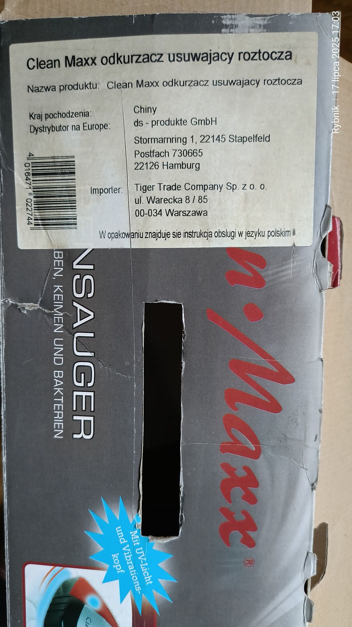 Odkurzacz usuwający roztocza Clean Maxx