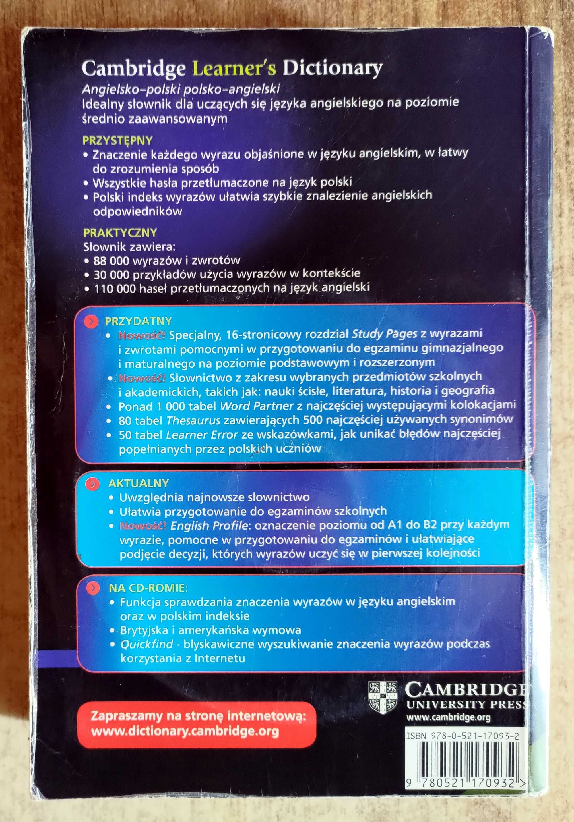 Słownik polsko-angielski angielsko-pol Cambridge Learner's Dictionary