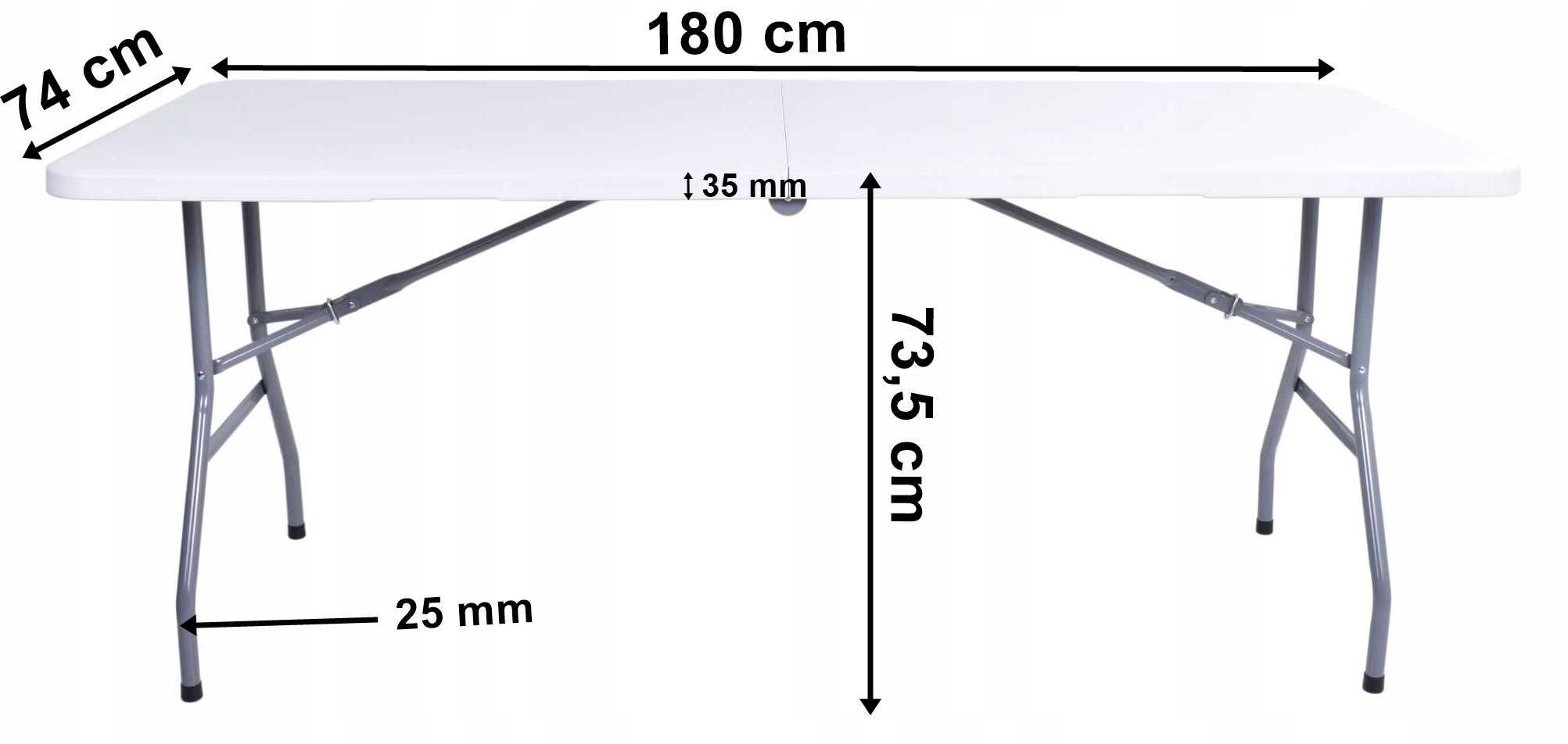 MOCNY Stół Cateringowy 180x74cm Duży BIAŁY SKŁADANY WALIZKA na Imprezę