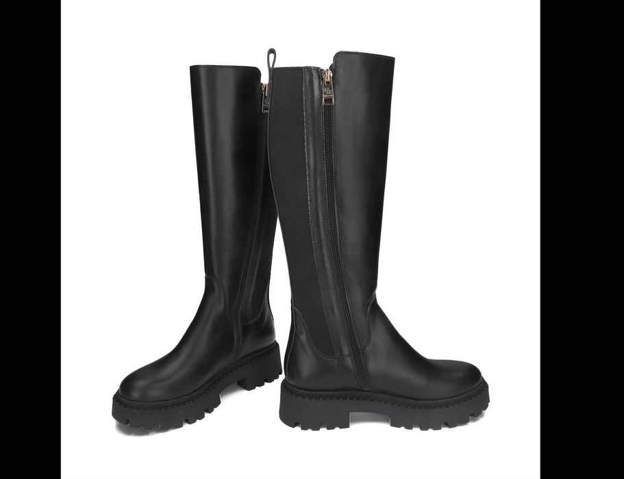 NOWE! Kozaki na grubej podeszwie CheBello 4211 czarny, skóra naturalna