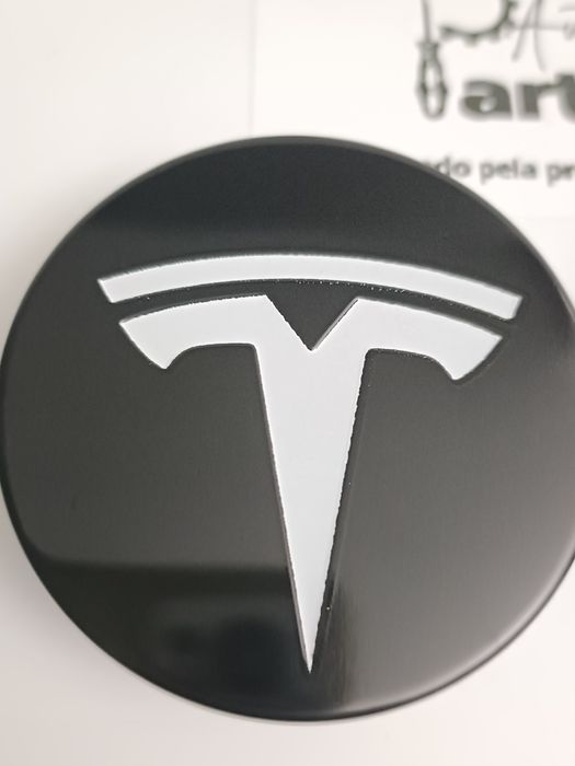 Conjunto 4 Centros de jante Tesla 56mm "Preto/Branco"