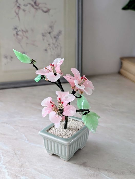 2 Szklane kwiatki bonsai, komplet