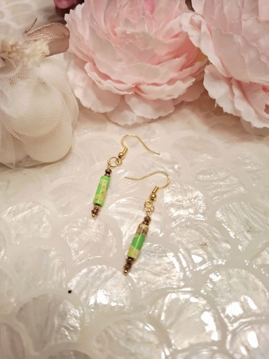 Kolczyki handmade srebro pozłacane z naturalnych kamieni jaspis cesars