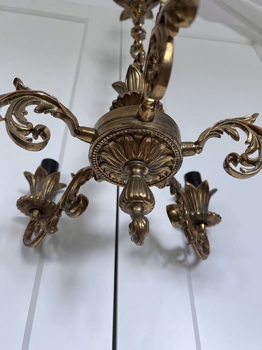 Bardzo ciężki żyrandol pełny mosiądz mosiężny kwiat art deco Francja