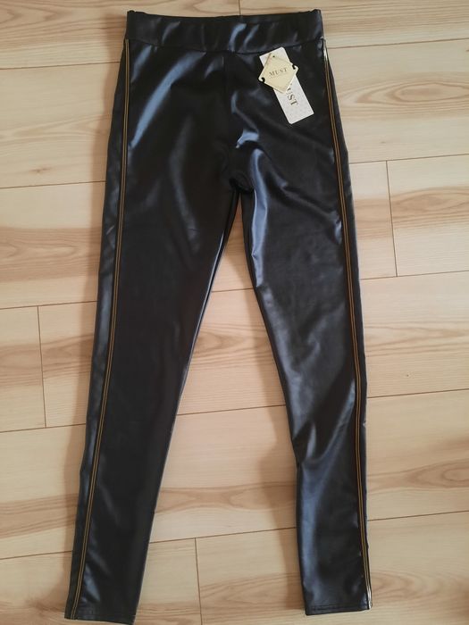 Legginsy skórzane z lampasami