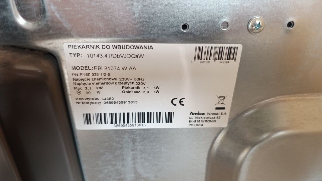 Piekarnik Amica niesprawny