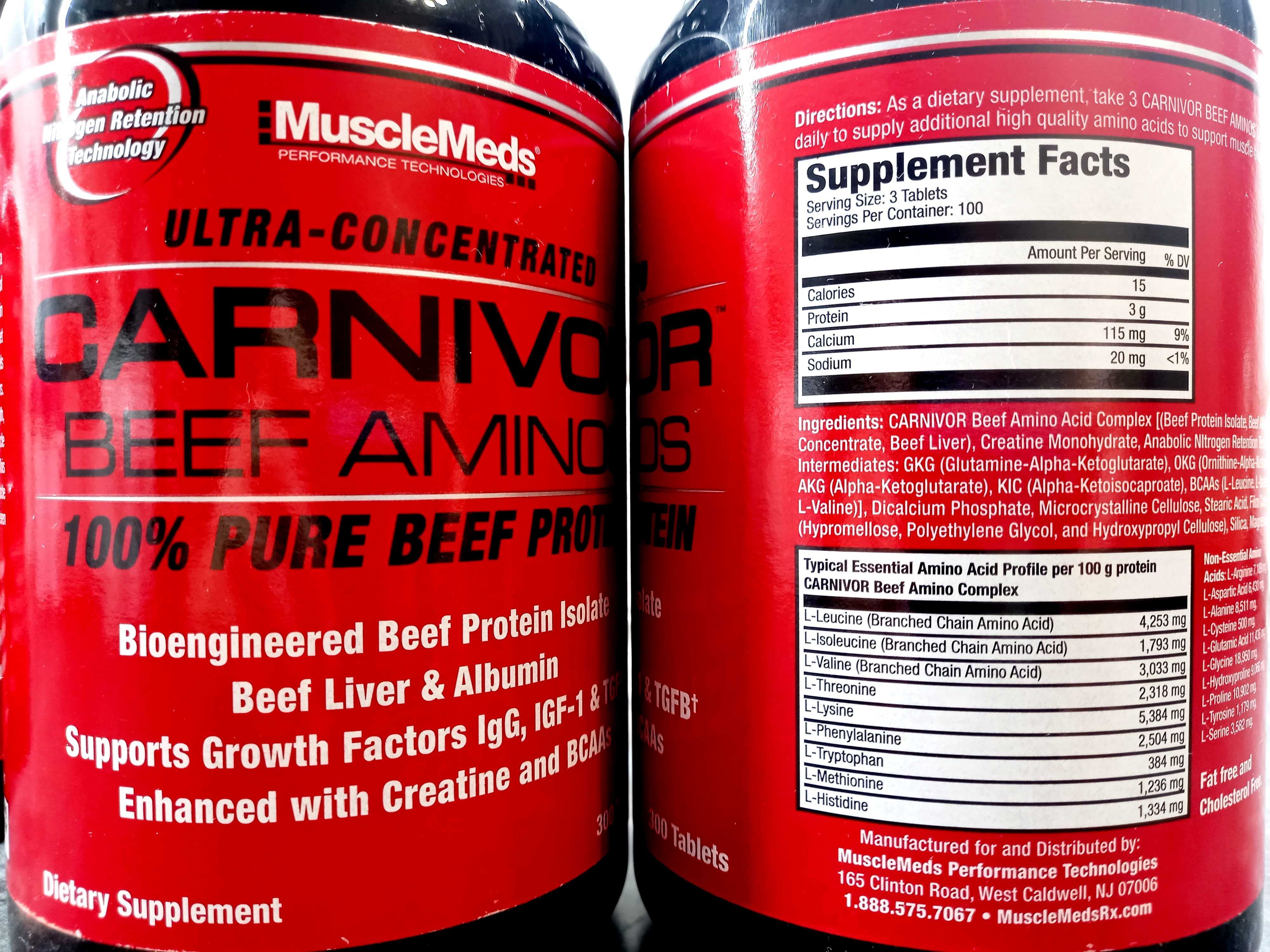 MuscleMeds, Carnivor Beef Aminos (300 таб.), аминокислоты BCAA EAA