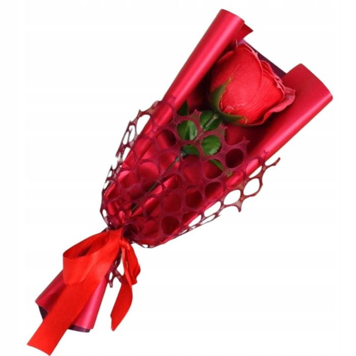 Róża mydlana walentynkowa w czerwonej folii 27 cm CZERWONA