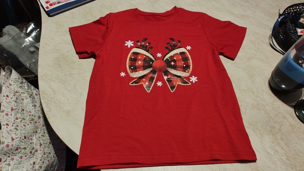 Koszulka świąteczna dziewczęca czerwona
