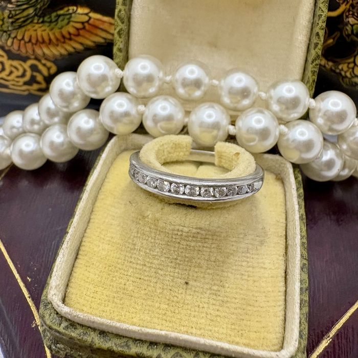 Retro pierścionek obrączka 3,62 g diamenty 0,33 ct platyna R15