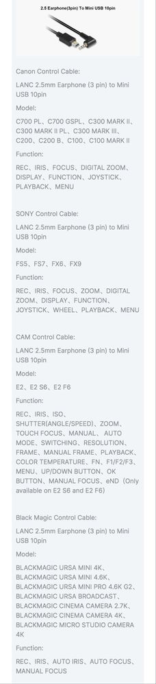 Portkeys BM5 Monitor Camera Control Cable 1.5 LANC cable