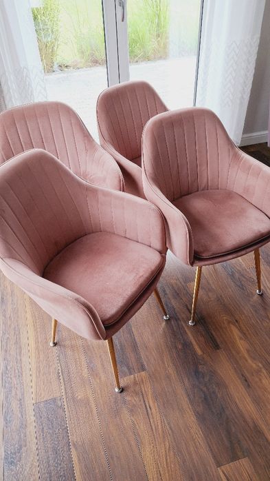 Zestaw 4 krzeseł krzesła welurowe złote nogi fotele