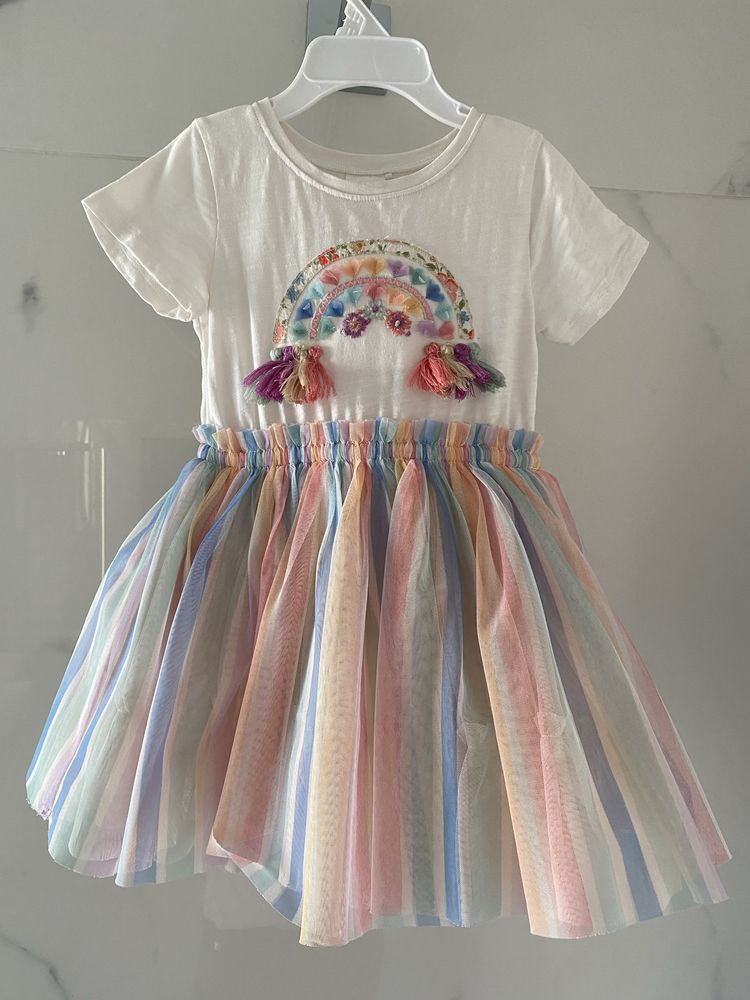 NEXT sukienka koktajlowa tiul tęcza rainbow dziewczynka r. 80