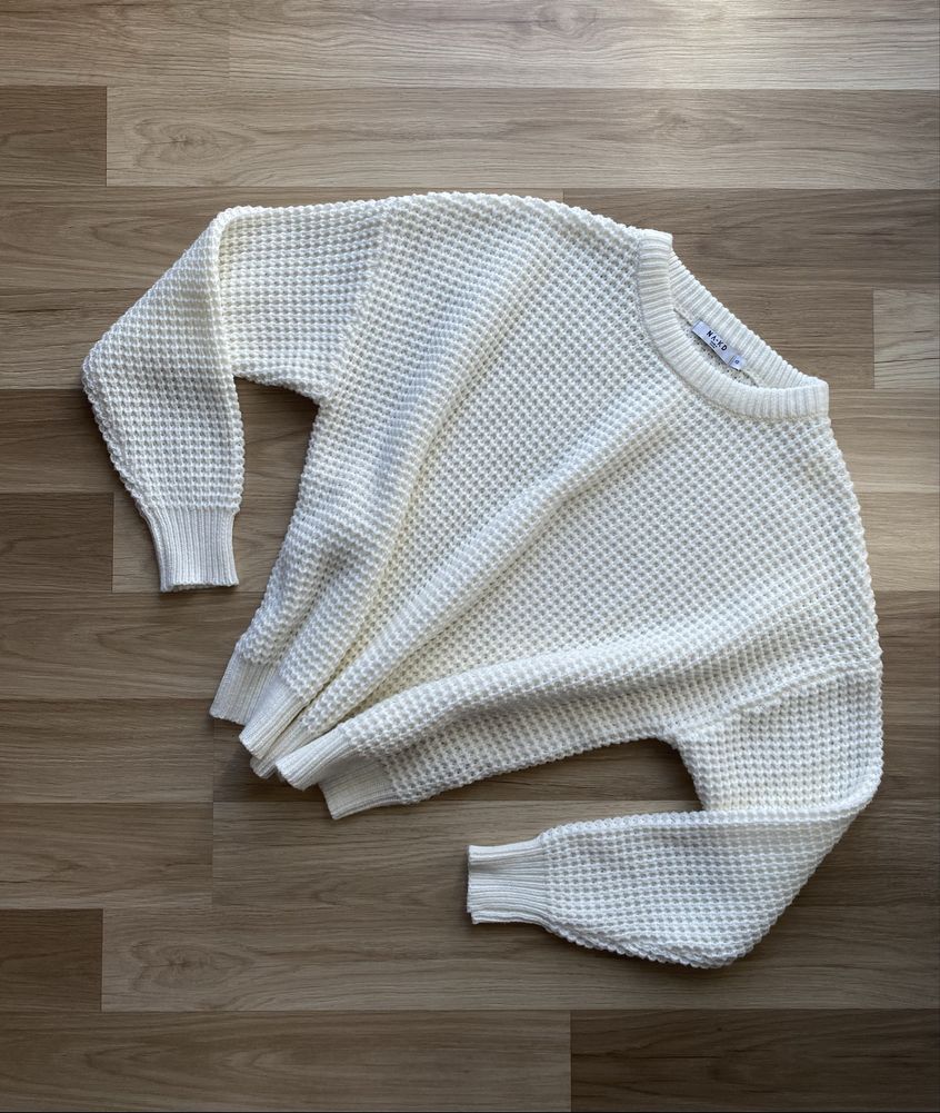 Kremowy sweter pleciony ażurowy gruby oversize NA-KD XS uniwersalny