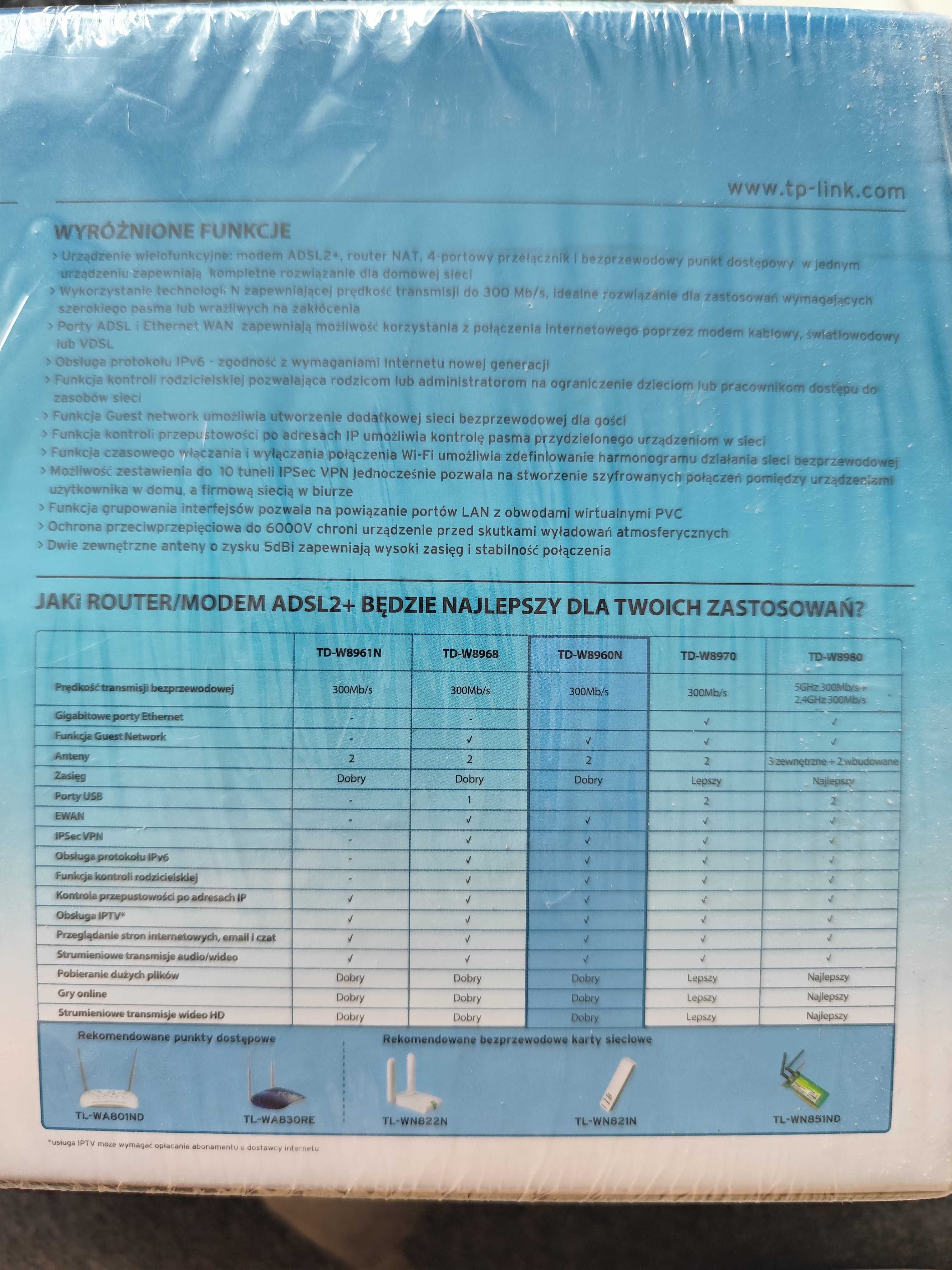 Bezprzewodowy router/modem ADSL2+ standard N, 300MB/s