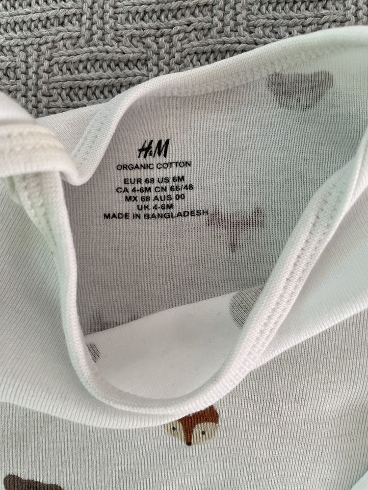Białe body ze zwierzętami z bawełny organicznej H&M 68