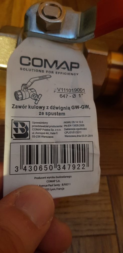 Zawór kulkowy COMAP z dźwignią GW-GW ze spustem