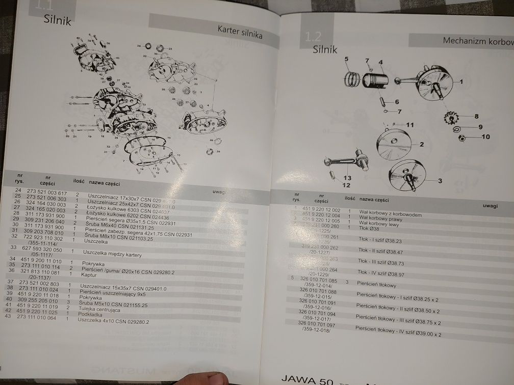 Nowy Katalog czesci instrukcja obsługi rama silnik jawa 50 mustang