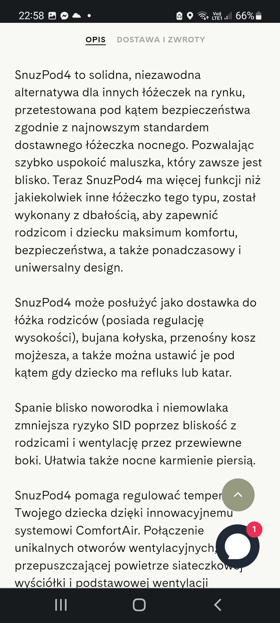 Łóżeczko dostawne kołyska snuzpod