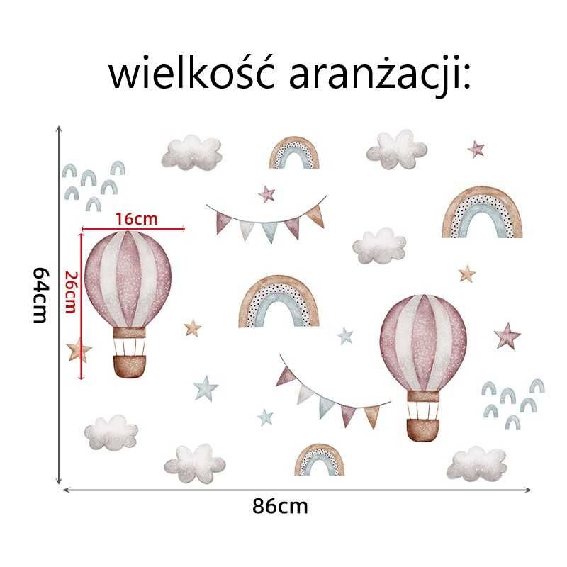 naklejki na ścianę dla dzieci balony różowe tęcze chmurki